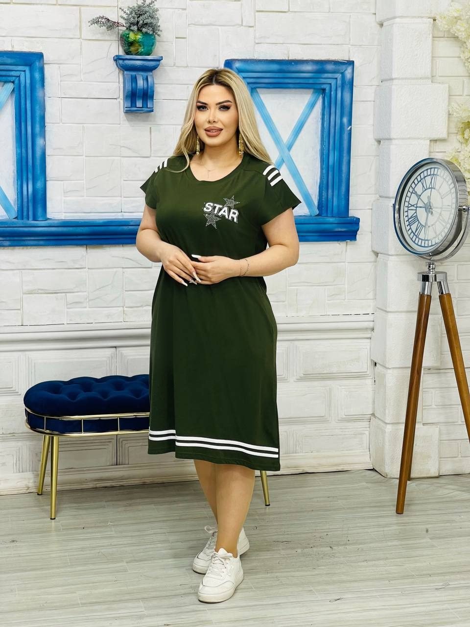 Star yazılı ulduz daş işləməli, ətəyi zolaqlı yay donu